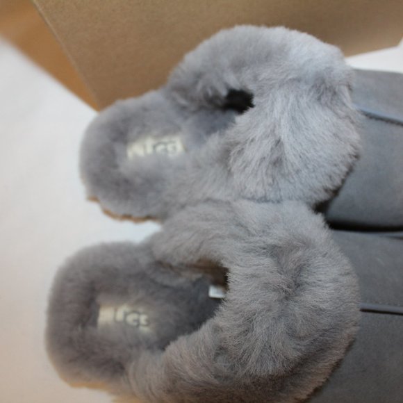 NIB UGG SCUFFETTE II WOMEN'S SUEDE SHEARLING LINED SLIP ON SLIPPERS GRAY - Picture 5 of 6